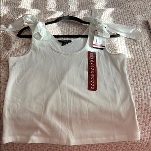 French Connection White Tank Top with Bow Straps Stretchy XL NWT